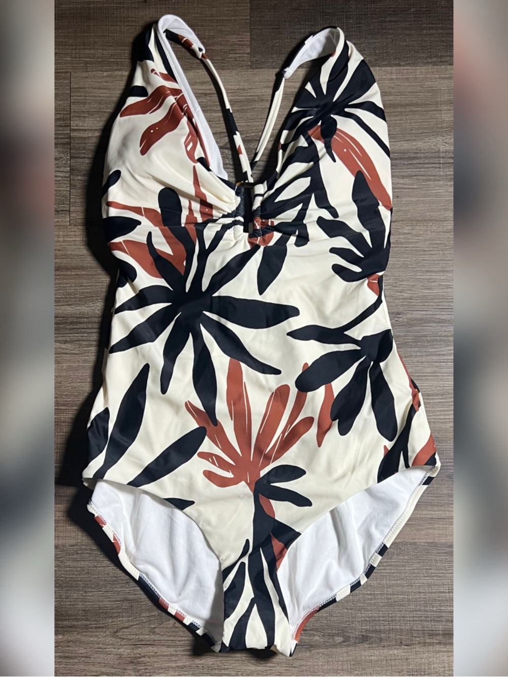 Shade & Shore Leaf Pattern Tie Back One Piece Swimsuit